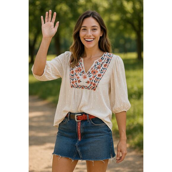 MSRP $134 | Boho Blouse + Denim Skirt + Bling Belt Bundle S-M | SAME DAY SHIP - Picture 1 of 11